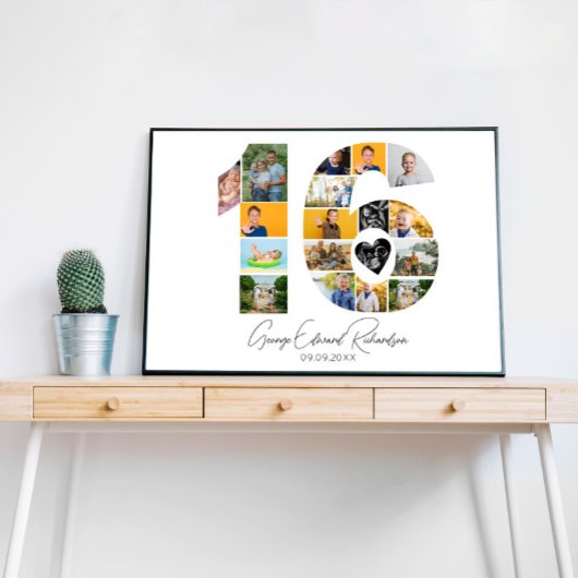 16e Verjaardag Foto Collage Poster Aandenken