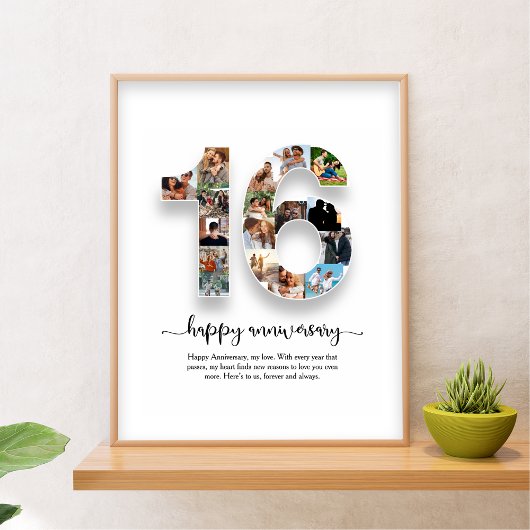 16e verjaardag foto-collageposter poster