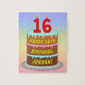 16e verjaardag: Fun Cake and Candles + Custom Name Legpuzzel (Verticaal)