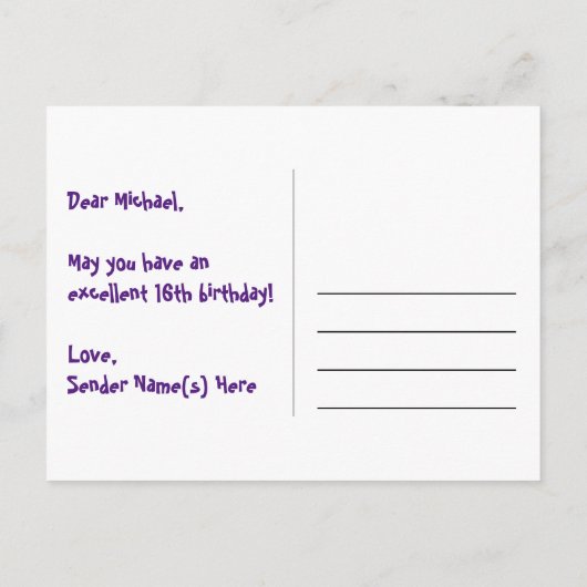 16e verjaardag: Fun Stars Patroon, Regenboog 16, N Briefkaart (Achterkant)