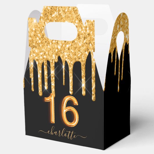 16e verjaardag glitter zwart goud bedankt bedankdoosjes (Geopend)