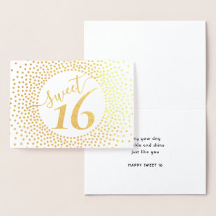 16e verjaardag Glittery Confetti Script Gold Folie Kaarten
