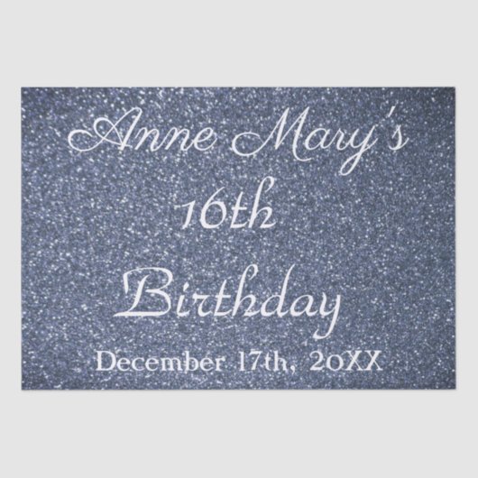 16e verjaardag Glittery Sparkle Custom Dusty Blue Tissuepapier (Voorkant)