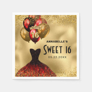 16e verjaardag Gold Glitter Red Dress Sweet 16 Servet
