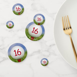 16e verjaardag golf op rood t-shirt confetti
