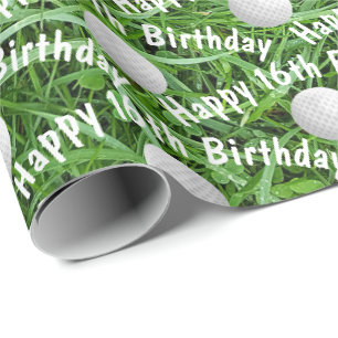 16e verjaardag golfballen op gras inpakpapier