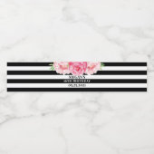 16e verjaardag Goud Zwart Strepen Roze Bloemen Waterfles Etiket (Enkel label)