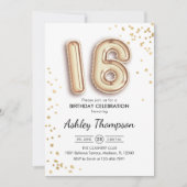 16e verjaardag - gouden ballonnen kaart (Voorkant)