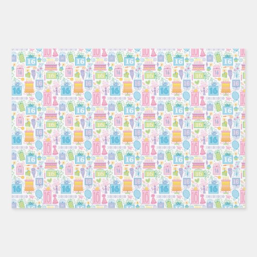 16e verjaardag Helderdeklare Cadeaus ballonnen Inpakpapier Vel (Voorkant)