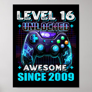 16e Verjaardag Jongen Level 16 Gamer 16 Jaar Video Poster