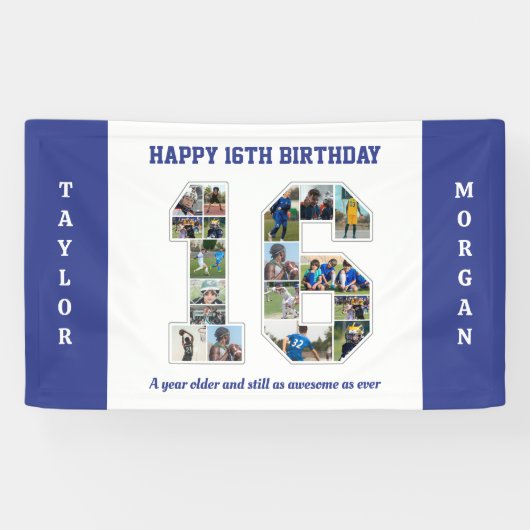 16e verjaardag Jubileum nummer 16 fotocollage Spandoek (Horizontaal)