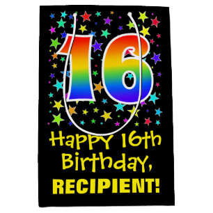 16e verjaardag: Kleurrijke Sterren Patroon & Regen Medium Cadeauzakje