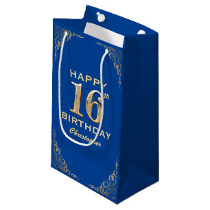 16e verjaardag Lijst Blauw en Glitter Glitter Klein Cadeauzakje