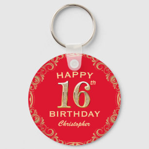 16e verjaardag Lijst van Red en Gold Glitter Sleutelhanger