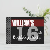 16e verjaardag Modern Red Silver W1701 Kaart (Staand voorkant)