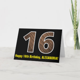 16e verjaardag: Naam + Faux Wood Grain Patroon "16 Kaart