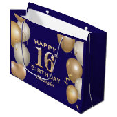 16e verjaardag Navy Blue en Gold Balloons Groot Cadeauzakje (Voorkant Gekanteld)