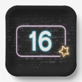 16e verjaardag Neon Sign On Brick Papieren Bordje (Voorkant)