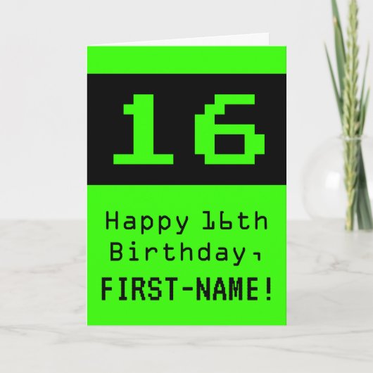 16e verjaardag: Nerdy / Geeky stijl "16" en naam Kaart (Voorkant)