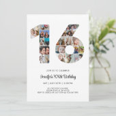 16e verjaardag nummer 16 aangepaste foto collage kaart (Staand voorkant)