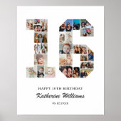 16e verjaardag nummer 16 aangepaste foto collage poster (Voorkant)