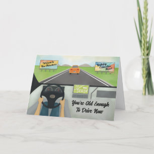 16e verjaardag oud genoeg om te rijden feestdagen kaart