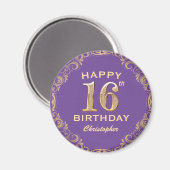 16e verjaardag Paars- en goudglitter-Lijst Magneet (Voorkant / Achterkant)