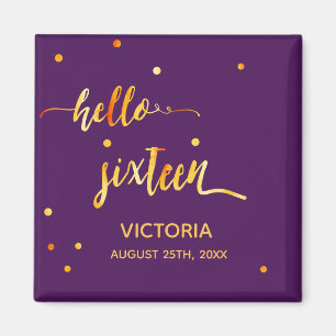 16e verjaardag paars goud hallo 16 typografische n magneet