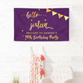 16e verjaardag paars goud hallo 16 typografische n spandoek (Insitu)