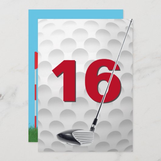 16e Verjaardag Party Golf Thema Kaart (Voorkant / Achterkant)