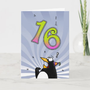 16e verjaardag - Penguin Surprise Kaart