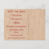 16e Verjaardag Red Rose Houten Lijst Aankondigingskaart (Achterkant)