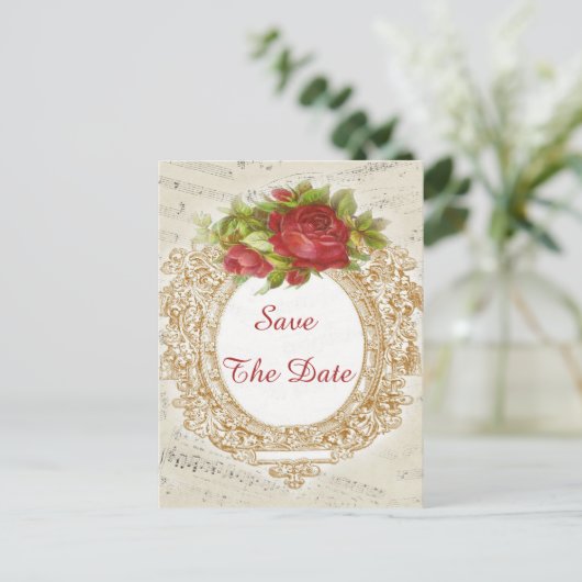 16e Verjaardag Red Rose Lijst Muziekblad Aankondigingskaart (Staand voorkant)