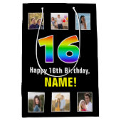 16e verjaardag: Regenboog "16", aangepaste foto's  Medium Cadeauzakje (Voorkant)
