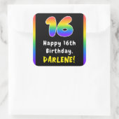 16e verjaardag: Regenboogspectrum # 16, Aangepaste Vierkante Sticker (Tas)