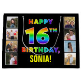 16e verjaardag: Regenboogtekst, aangepaste foto's  Groot Cadeauzakje (Voorkant)