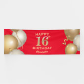 16e verjaardag Rode en goudballonnen op de Rode en Spandoek (Horizontaal)