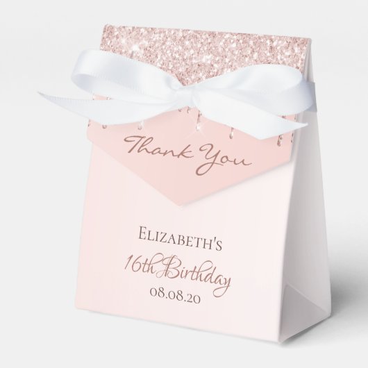 16e verjaardag roos goud glitter glam dank u bedankdoosjes (Voorkant Zijde)