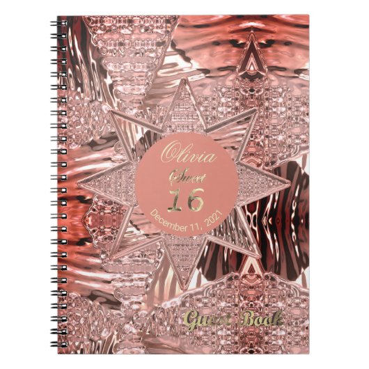 16e verjaardag Roos voor gastboeken Goud Notitieboek (Voorkant)