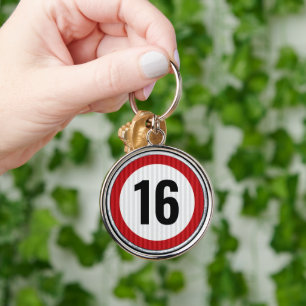 16e verjaardag snelheidsbeperking sleutelhanger