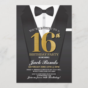 16e verjaardag Spy Suit Black stropdas Gold Tuxedo Kaart