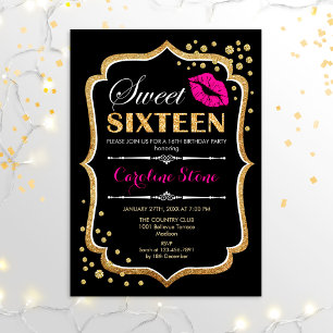 16e verjaardag - Sweet Sixteen Gold Black Pink Kaart