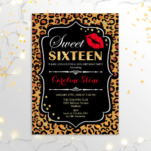 16e Verjaardag - Sweet Sixteen Luipaardprint Rood Kaart