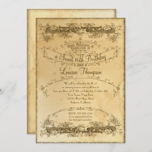 16e verjaardag thea feestdag kaart (Voorkant / Achterkant)