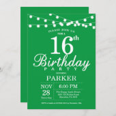 16e verjaardag Uitnodiging groen (Voorkant / Achterkant)