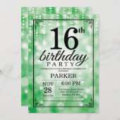 16e verjaardag Uitnodiging Groen Glitter (Voorkant / Achterkant)