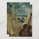 16e verjaardag Uitnodiging - Guitar/Mannelijke (Voorkant / Achterkant)