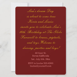 16e verjaardag uitnodiging. kaart