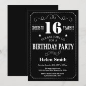 16e verjaardag uitnodiging zwart wit schoolbord (Voorkant / Achterkant)