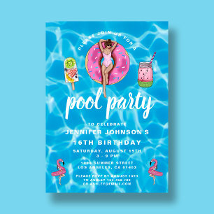 16e verjaardag van de "Cute Pink Summer Pool" Kaart